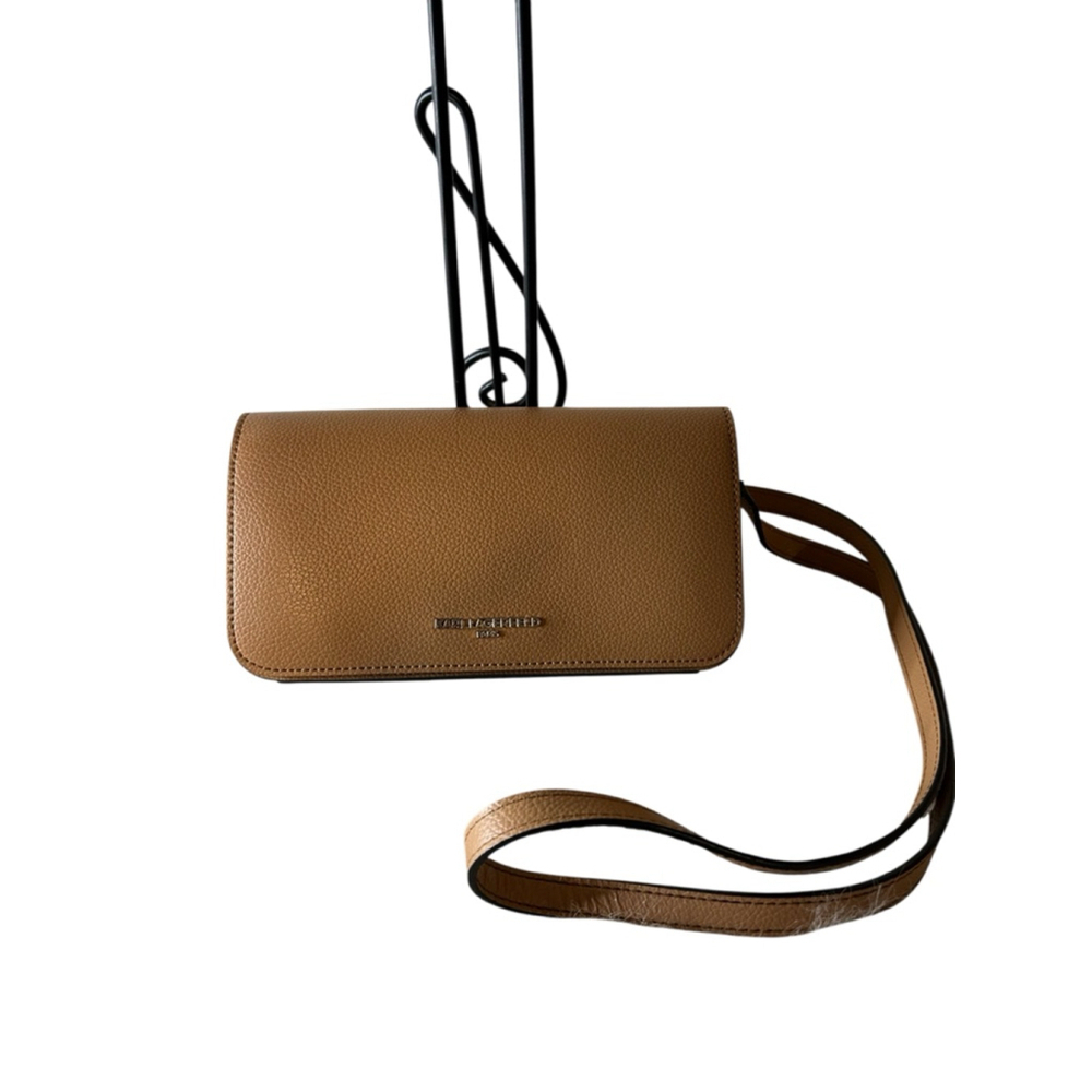 Karl Lagerfeld Paris Brown Pebbled Leather Crossbody Wallet Bag Small